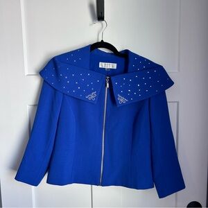 Tahari Arthur S. Levine Women’s Embellished Cobalt Blue Zip-Up Blazer Size 6